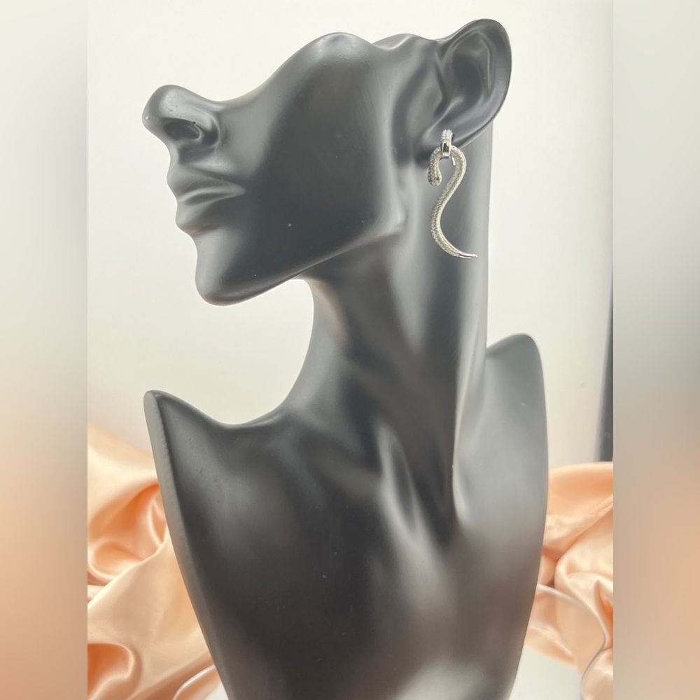 Silver Plated Serpentine Earrings with Cubic Zirconia - Picture 7 of 8